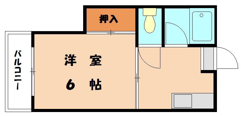 DK唐原(1K/2階)の間取り写真