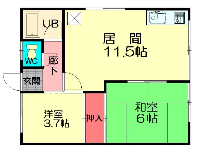 ひまわりコーポ(2LDK/1階)の間取り写真