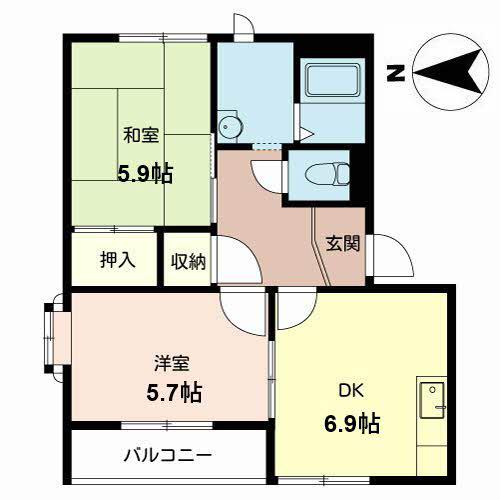 パティオ野村B棟(2DK/1階)の間取り写真