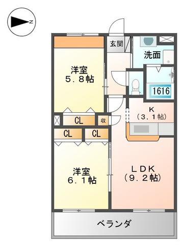 フォルビート田寺東(2LDK/2階)の間取り写真