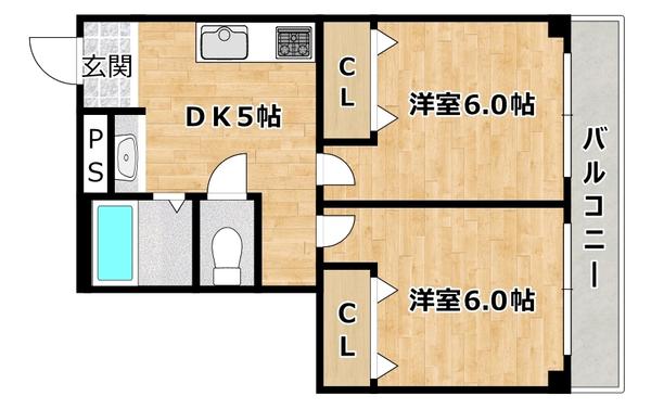 ディアハイム野里(2DK/2階)の間取り写真