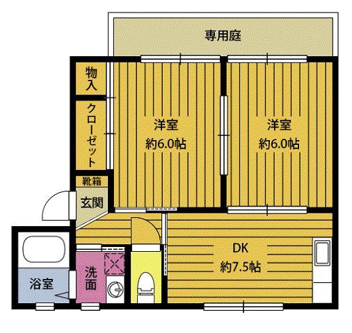 フォレストテラス豊岡(2DK/1階)の間取り写真