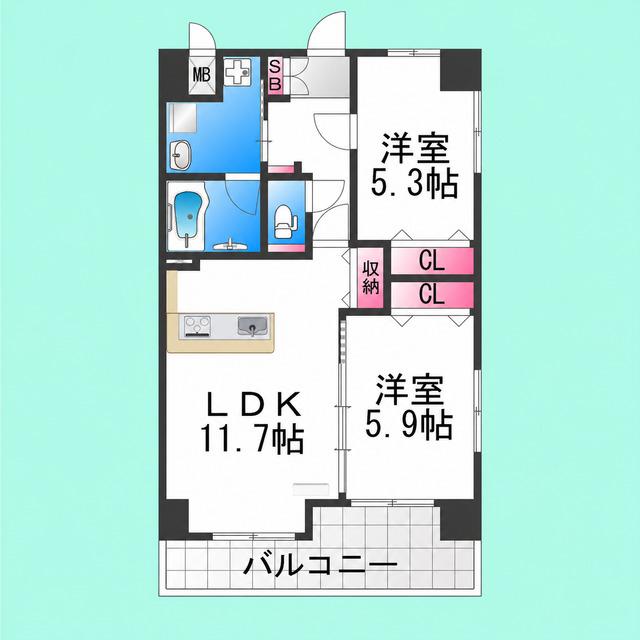 アバンドール三国ヶ丘(2LDK/3階)の間取り写真