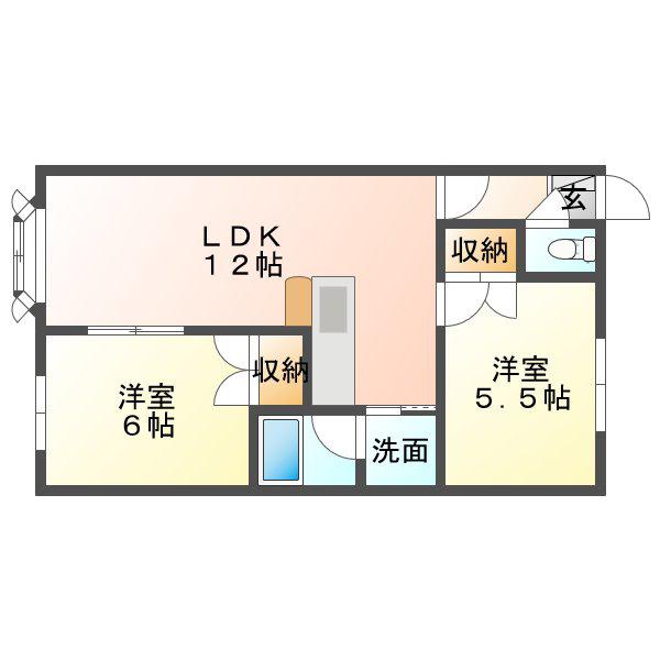 グランド緑町北(2LDK/1階)の間取り写真