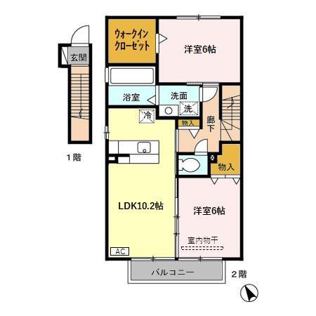 ローズコートKA(2LDK/2階)の間取り写真