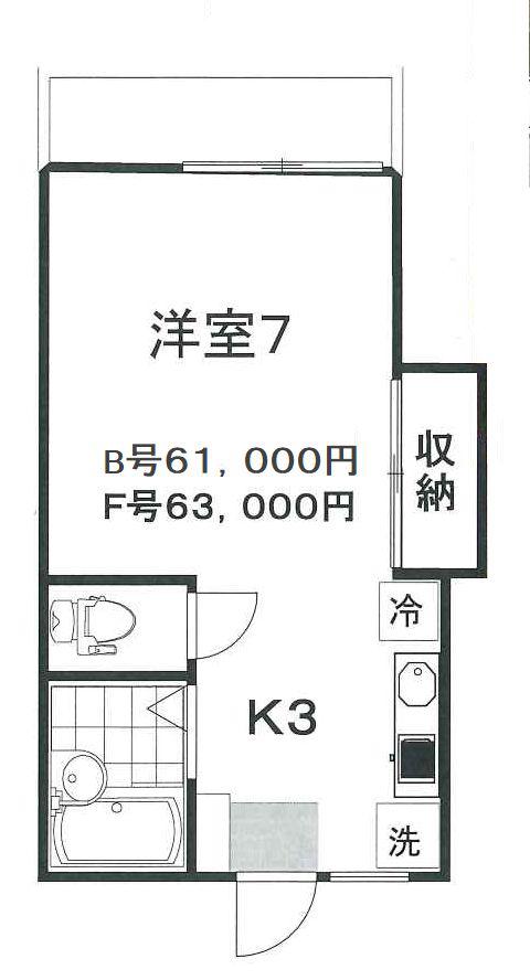 F634(ワンルーム/1階)の間取り写真