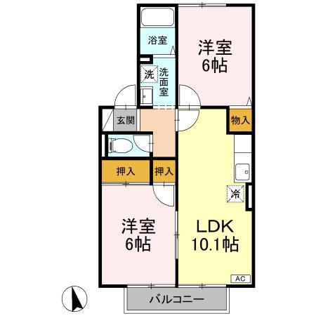 サンハイム井上C棟(2LDK/2階)の間取り写真