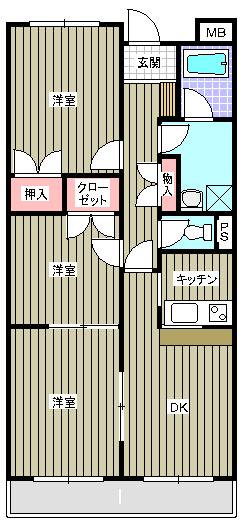 グランドヒルズ(3DK/1階)の間取り写真