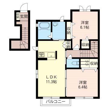 MULBERRY HEIGHTS B(2LDK/2階)の間取り写真