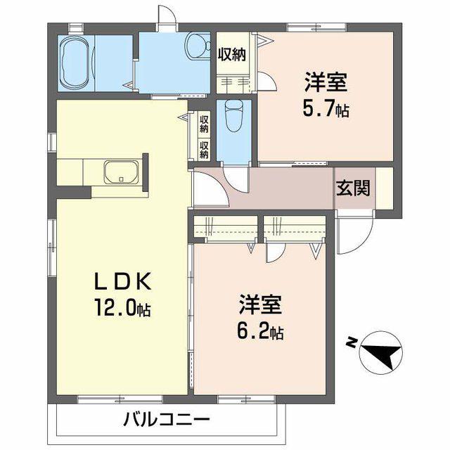 コンフォート(2LDK/2階)の間取り写真
