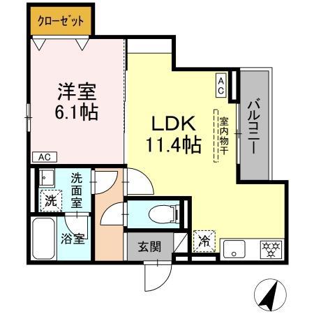 ディーアセット矢崎町(1LDK/2階)の間取り写真