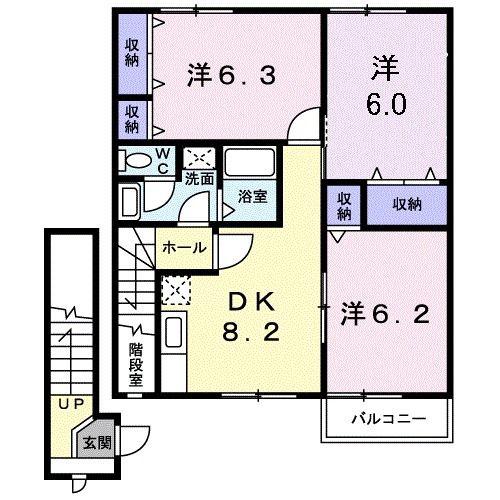 グランカーサT・H II(3DK/2階)の間取り写真