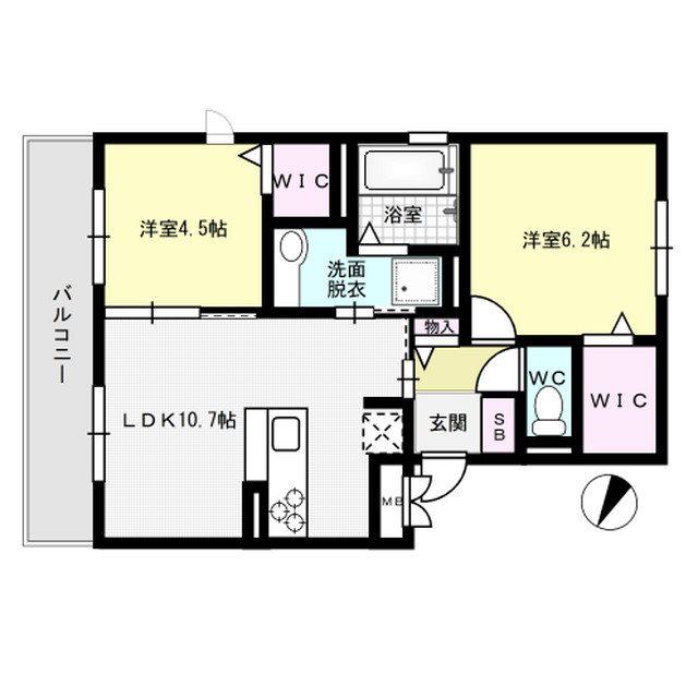 優水 B棟(2LDK/3階)の間取り写真