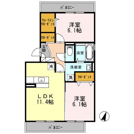 スカイハイム(2LDK/2階)の間取り写真