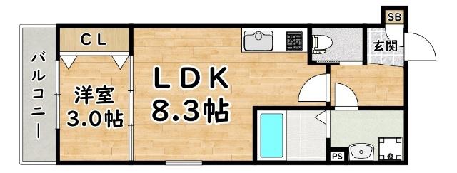 ジーメゾン姫島(1LDK/3階)の間取り写真