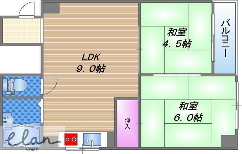 アインス今里(2LDK/8階)の間取り写真