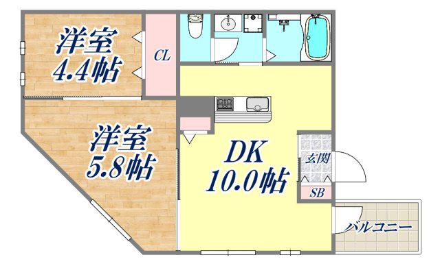 ビアンカ元町(2DK/4階)の間取り写真