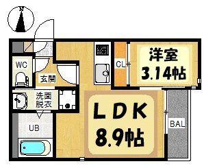 フォンティーナ越谷レイクタウン(1LDK/1階)の間取り写真
