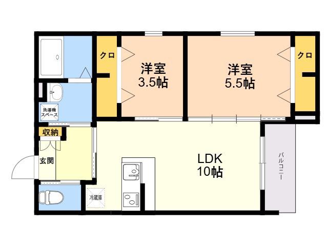 ROBOT HOME箱崎宮前2(2LDK/3階)の間取り写真