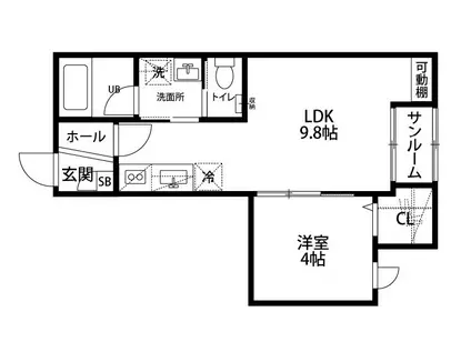 シュエットブラン寺尾(1LDK/2階)の間取り写真