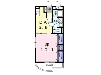 レジデンス辻が花 II(1DK/1階)の間取り写真