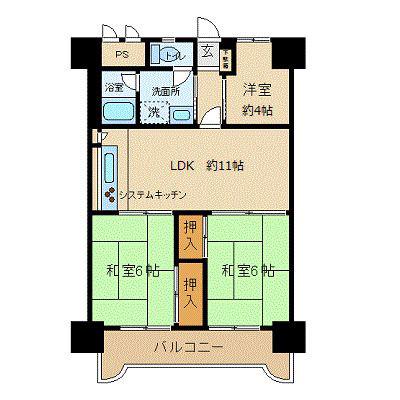 ダイアパレス鹿野(3LDK/8階)の間取り写真