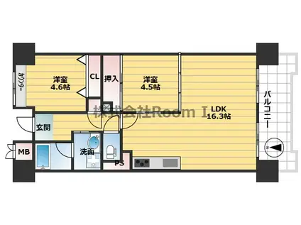 グレイスコート上本町(2LDK/9階)の間取り写真