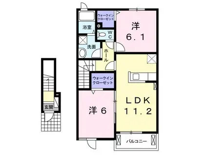 ミッド ヴィラII(2LDK/2階)の間取り写真