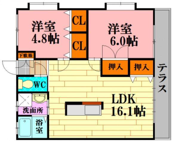 コンフォールエムズ(2LDK/1階)の間取り写真