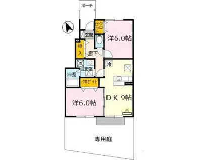 梟の杜コートA棟(2DK/1階)の間取り写真