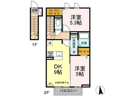 ブリリアント(2DK/2階)の間取り写真