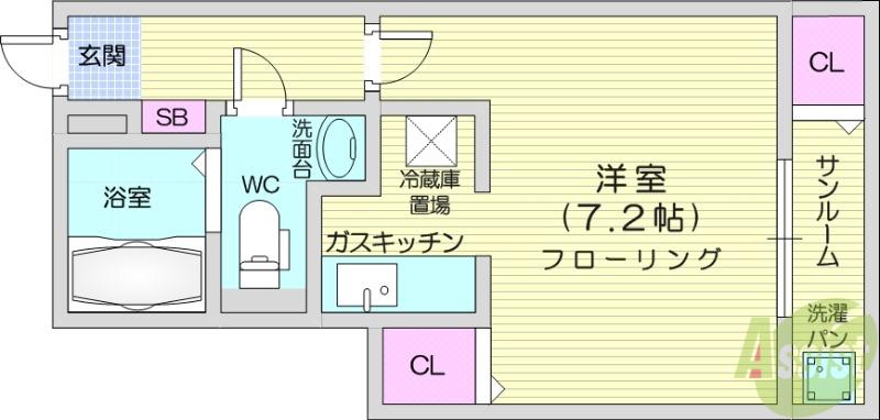 ボヌール(1K/1階)の間取り写真