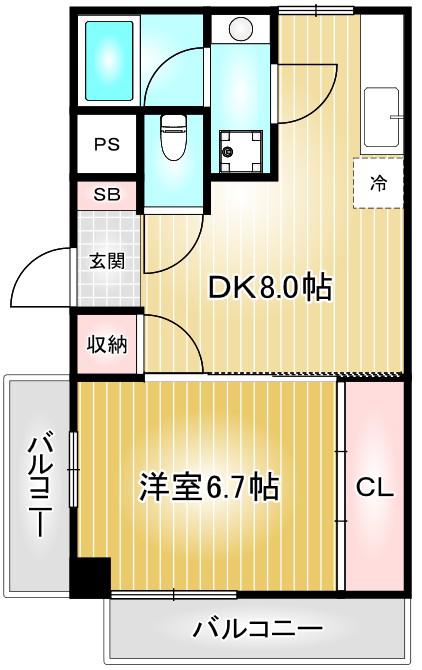 エスポアール荒江(1DK/3階)の間取り写真
