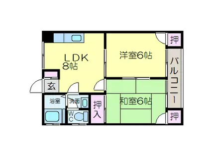 アサダグランドハイツ(2LDK/3階)の間取り写真