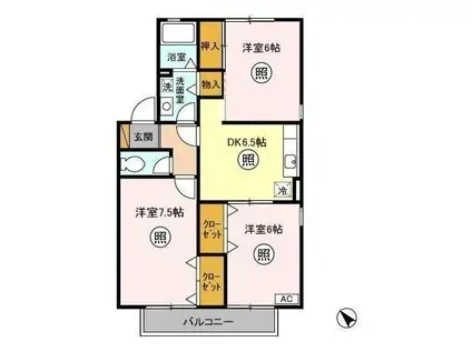 メルベーユA(3DK/2階)の間取り写真