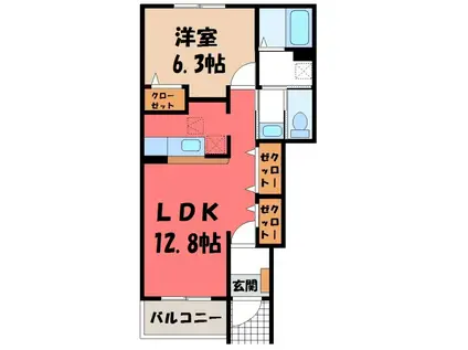 リエ―ト フィーネ I(1LDK/1階)の間取り写真