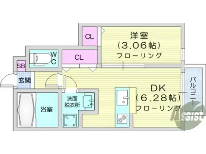ラチッタ郡山(1DK/1階)の間取り写真
