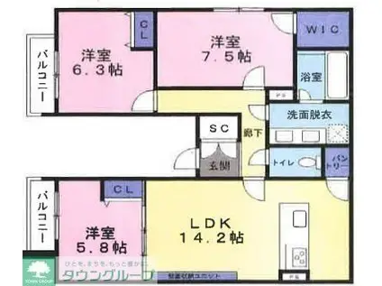 ポルト・ボヌール(3LDK/3階)の間取り写真