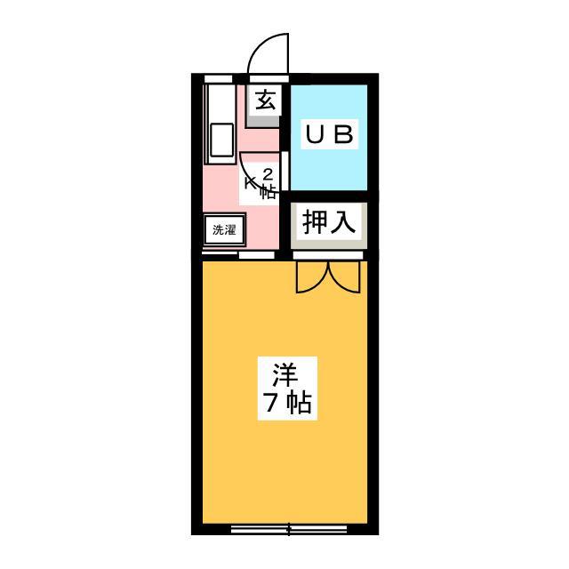 ヴィラ鵜野森(1K/2階)の間取り写真