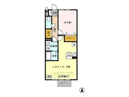 ルビーンレオーネB(1LDK/2階)の間取り写真