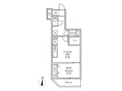 ラヴィエール錦糸公園(1DK/5階)の間取り写真