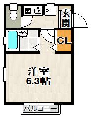 クオリティ宝塚(1K/2階)の間取り写真