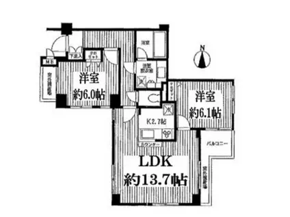 グランシャルム両国ボヌール(2LDK/2階)の間取り写真