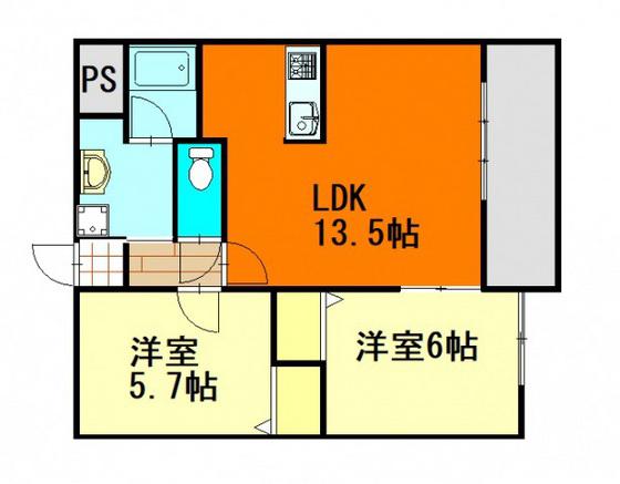 メープルNAKAGAWA(2LDK/1階)の間取り写真