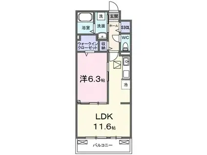 ラクーン守山(1LDK/1階)の間取り写真