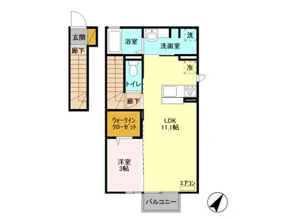 フォーゲルテラス ブラウI(1LDK/2階)の間取り写真