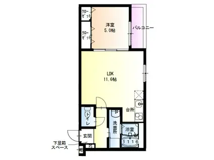 フジパレス百舌鳥駅南V番館(1LDK/2階)の間取り写真