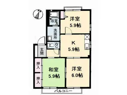 リッチB(3K/2階)の間取り写真