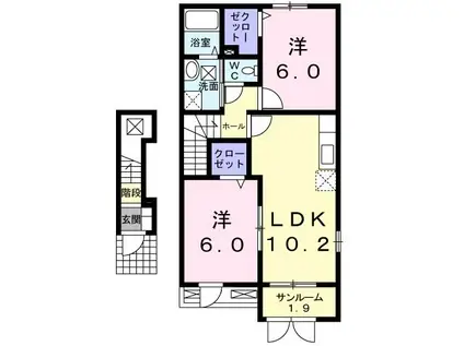 夢ハイツマツダI(2LDK/2階)の間取り写真
