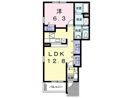 パレ ドールB(1LDK/1階)の間取り写真